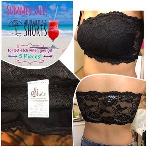 Floral Scalloped Padded Bandeau Bra, Black